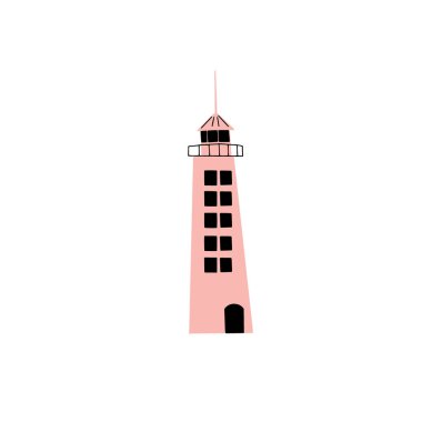 Lighthouse. Coastline architecture building. Beacon with windows. Vector illustration