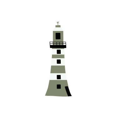 Lighthouse. Coastline architecture building. Beacon with windows. Vector illustration