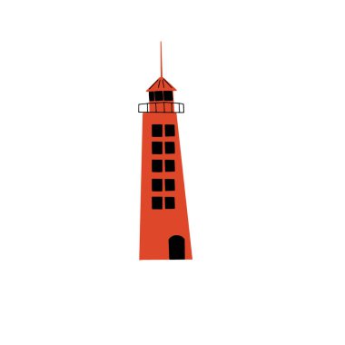 Lighthouse. Coastline architecture building. Beacon with windows. Vector illustration