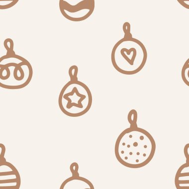 Süslü, karalama şekilli, el çizimi çizimli farklı bir Noel balosu. Noel ağacı baskısı için oyuncak. Vektör arkaplanı