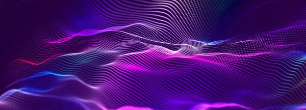 Lights background. Colored music wave. Big data digital code. Futuristic dots Illustration. 3D rendering