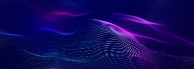 Arka planda ışıklar. Renkli müzik dalgası. Büyük veri dijital kodu. Fütürist Noktalar Çizimi. 3B görüntüleme