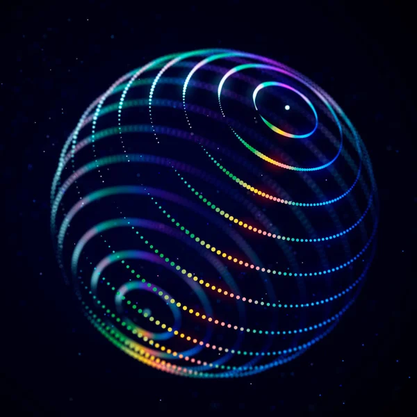 Esfera Abstracta Esfera Partículas Sobre Fondo Oscuro Ciencia Tecnología Renderizado — Foto de Stock