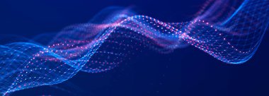 Arka planda ışıklar. Renkli müzik dalgası. Büyük veri dijital kodu. Fütürist Noktalar Çizimi. 3B görüntüleme