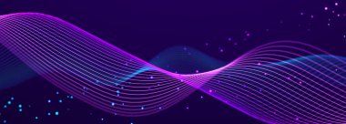 Arka planda ışıklar. Renkli müzik dalgası. Büyük veri dijital kodu. Fütürist Noktalar Çizimi. 3B görüntüleme