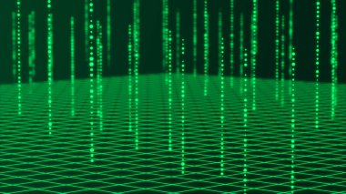 Dijital arka plan. Büyük veri. Hacker konsepti. Soyut matris. Bilgisayar birçok sayı üretti. Üç Boyut