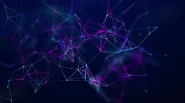 Noktaları ve çizgileri hareket ettiren soyut dijital bağlantı. Teknoloji geçmişi. Ağ bağlantısı yapısı. Üç boyutlu. Kusursuz döngü. 4K