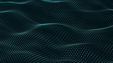 Karanlık arkaplanda parlak parçacıkların soyut akışı. Renkli noktaların hareketi. Büyük veri görselleştirmesi. 3 boyutlu görüntüleme. Kusursuz döngü. 4k