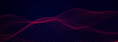 Soyut fütüristik dalga arka planı. Ağ bağlantısı noktaları ve çizgileri. Dijital arka plan. 3d oluşturma.