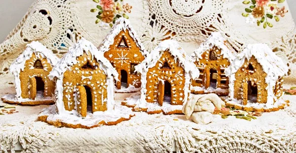 Gingerbread house, homemade handmade Christmas gingerbread houses in glaze