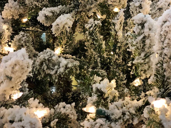 Χιόνι Κάλυψε Νέο Έτος Εορταστική Φόντο Χριστουγεννιάτικο Δέντρο Οριζόντια — Φωτογραφία Αρχείου