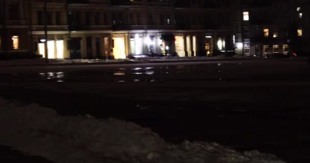 Night Beautiful Winter European City Evening Journey — Video