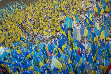 background of ukarina flags in memory of the dead, War in Ukraine