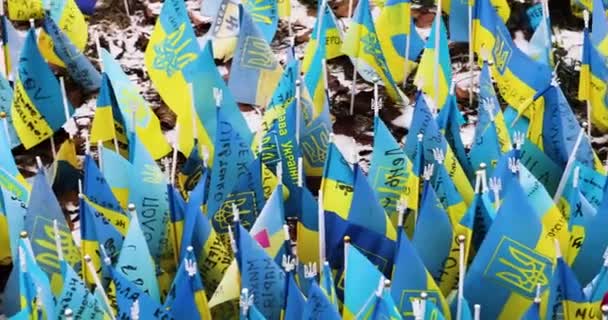 从Ukarina国旗的背景来纪念那些为保卫自己的土地和孩子而牺牲的人 乌克兰战争 — 图库视频影像