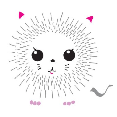 funny fluffy cat cartoon character on a white background, animal protection, minimalism, vector, illustration