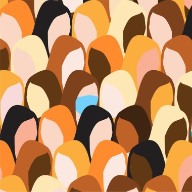 Covid 19, Coronavirus. Diğerlerinin olmadığı maskeli bir adam. Farklı milletlerden stilize insanlar. Desen