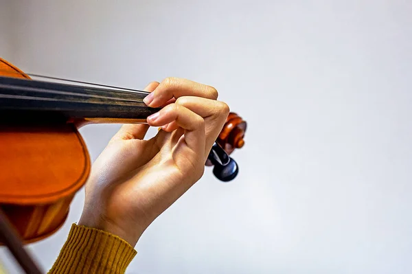 training the left hand on the strings on the student\'s violin. Musical education