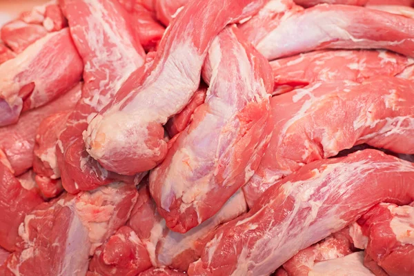 Pieces Fresh Lamb Beef Meat Close Sale Horizontal — Fotografia de Stock