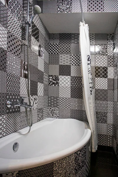 Baño Moderno Blanco Negro Inicio Comodidad Interior — Foto de Stock