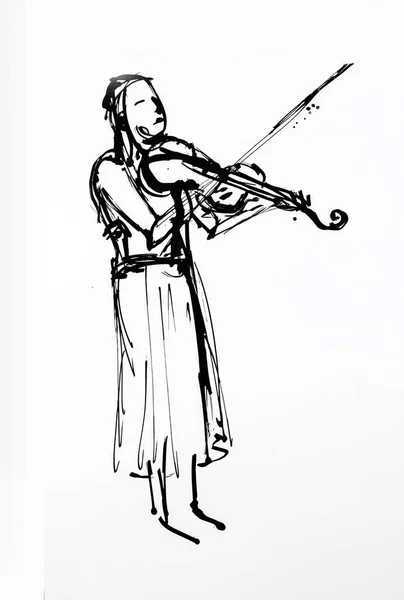 Стилизованное Изображение Скрипача Играющего Скрипке Ручной Чернильный Рисунок — стоковое фото