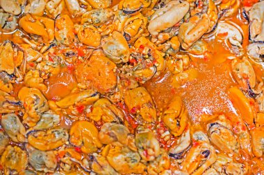 Pişmiş deniz midyelerinin arkaplanı. Deniz ayısı