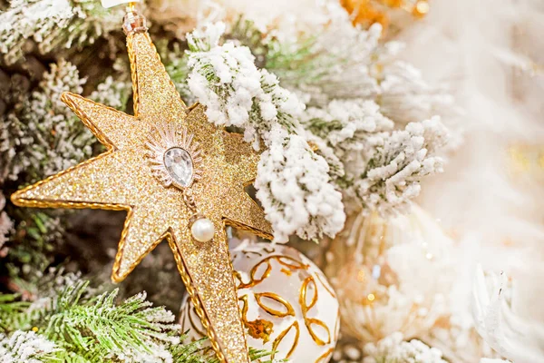 Ano Novo Estrela Natal Árvore Natal Com Decoração Férias Ano — Fotografia de Stock