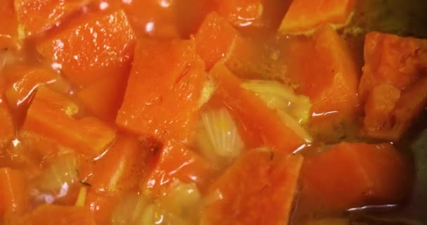 Приготовить Веганский Овощной Суп Тыквой Другими Овощами Здоровое Питание Диета — стоковое видео