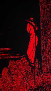 Ağlayan bir kızın el çizimi çizimi. Kadın hakları ve refahı, savaş ve acı, mülteciler