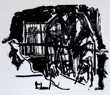 Bir kızın el yapımı siyah-beyaz çizimi bir pencerenin yansımasıyla kendini çiziyor.