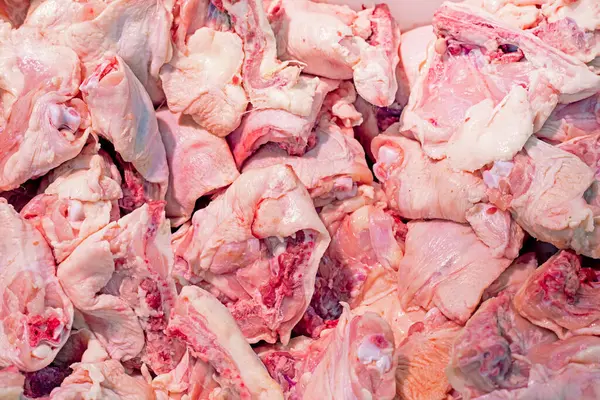 stock image white raw turkey meat, chicken in a container in a supermarket.top view. Diet food