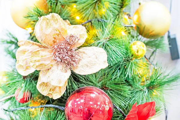 Stock image decorative New Year's decoration with artificial flowers and balls.Preparing for Christmas