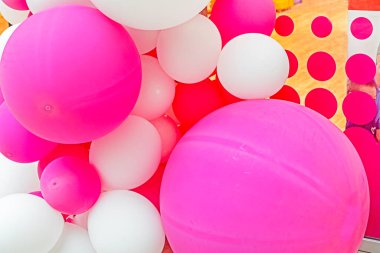 background of white and pink inflatable balloons. Party children's holiday clipart