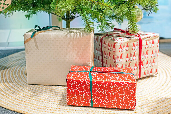 gift wrapping with christmas tree. christmas and new year