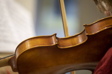 Genç kemancı konserden önce keman çalar. Eğitim, yaratıcılık ve erken kalkınma