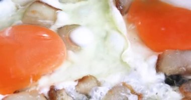 Kızartma tavasında pastırmalı yumurta kızartma. Ekonomik kriz.