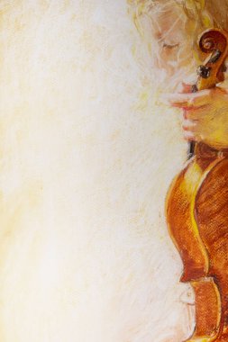 Bir poster için elinde keman tutan bir kızın el çizimi.
