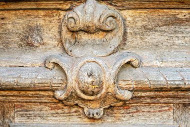 wooden vintage carved vignette on the door clipart