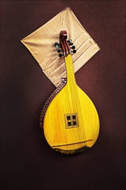 Kahverengi yün arka planda bandura. müzik aletleri