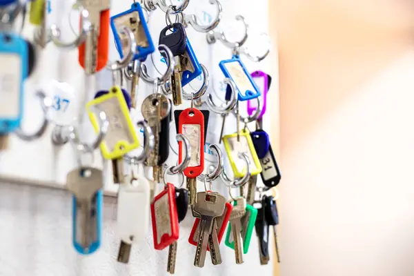 Ofis ve dolapların anahtarları için iç taraftaki bir ışık duvarına kanca takılıyor. Okula geri dön.