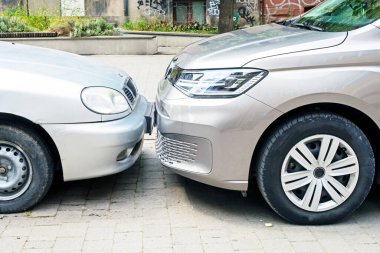 collision and accident of cars during traffic on the road