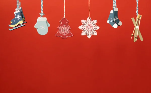 Christmas Decoration Toys Hanging Red Background High Quality Photo — Stock Photo, Image