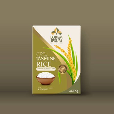Rice Package Mockup Tayland Gıda Ürünleri, vektör illüstrasyonu