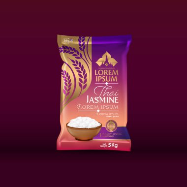 Rice Package Mockup Tayland Gıda Ürünleri, vektör illüstrasyonu