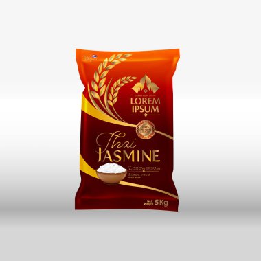 Rice Package Mockup Tayland Gıda Ürünleri, vektör illüstrasyonu