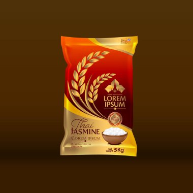 Rice Package Mockup Tayland Gıda Ürünleri, vektör illüstrasyonu