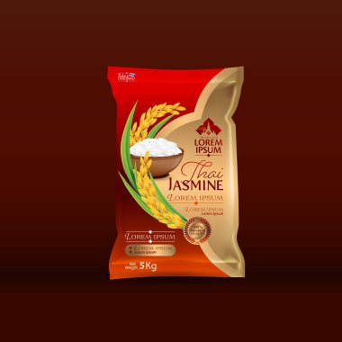 Rice Package Mockup Tayland Gıda Ürünleri, vektör illüstrasyonu
