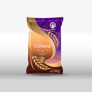 Rice Package Mockup Tayland Gıda Ürünleri, vektör illüstrasyonu