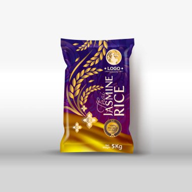 Rice Package Mockup Tayland Gıda Ürünleri, vektör illüstrasyonu