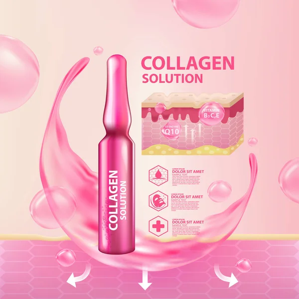 Gluta Kollagen Ampuller Serum Skin Care Cosmetic — Stock vektor