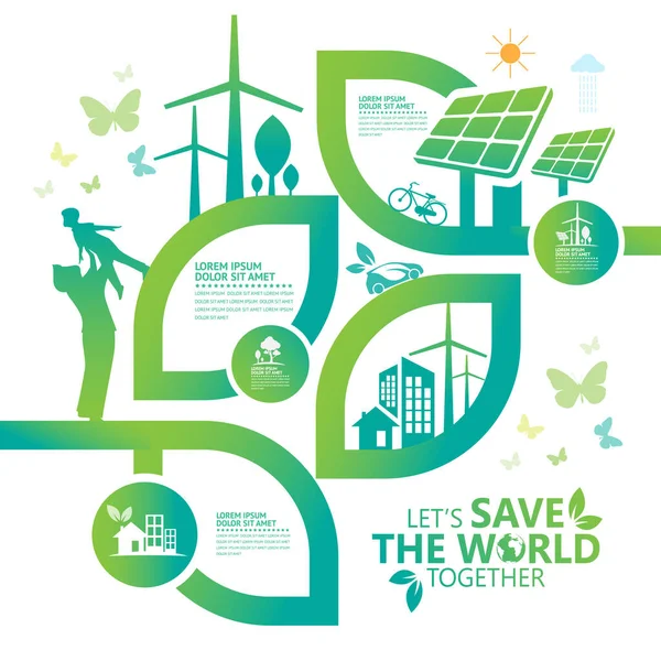 Ecology Green Kota Membantu Dunia Dengan Ramah Lingkungan Konsep Ideas - Stok Vektor